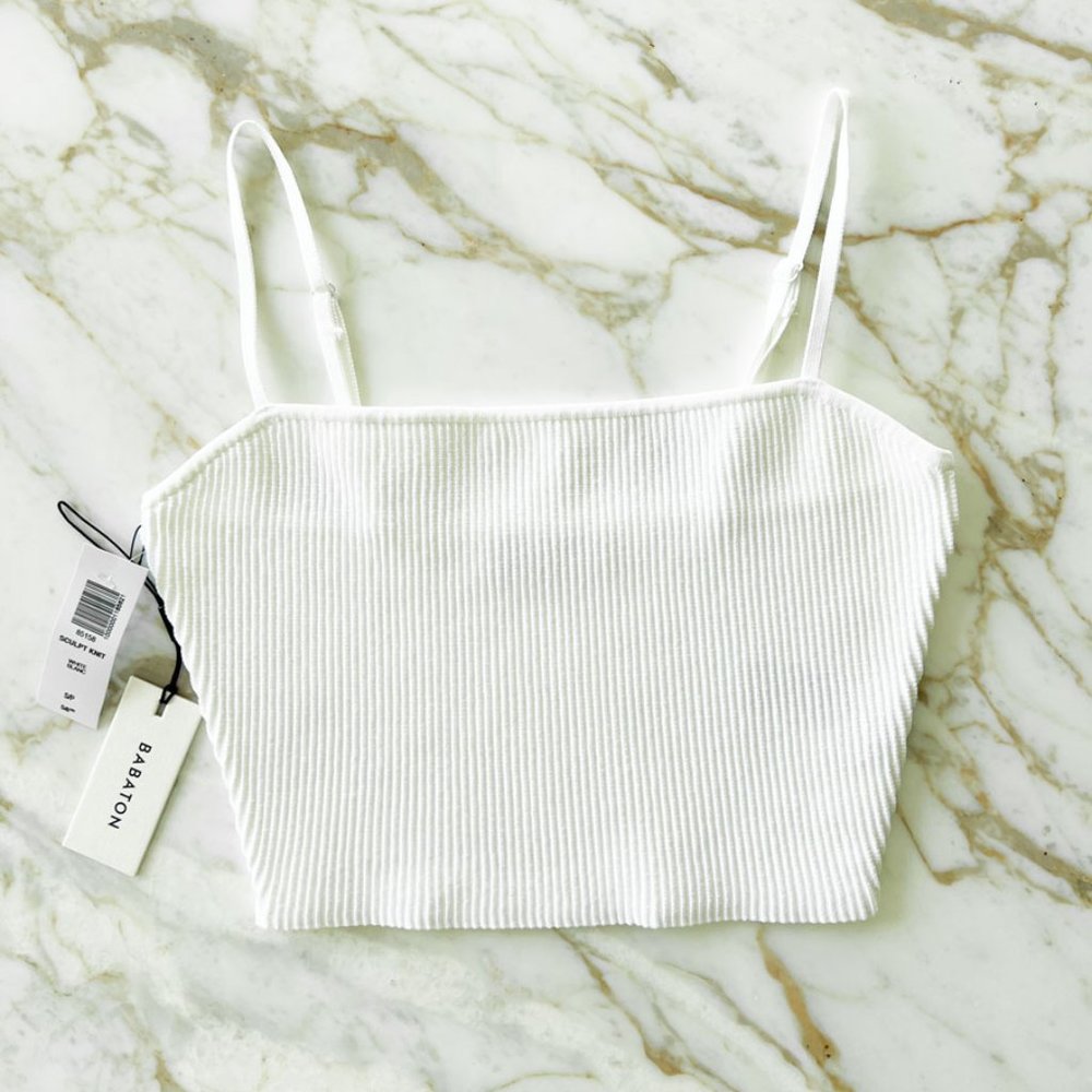 Aritzia White Ribbed Crop Tank Top